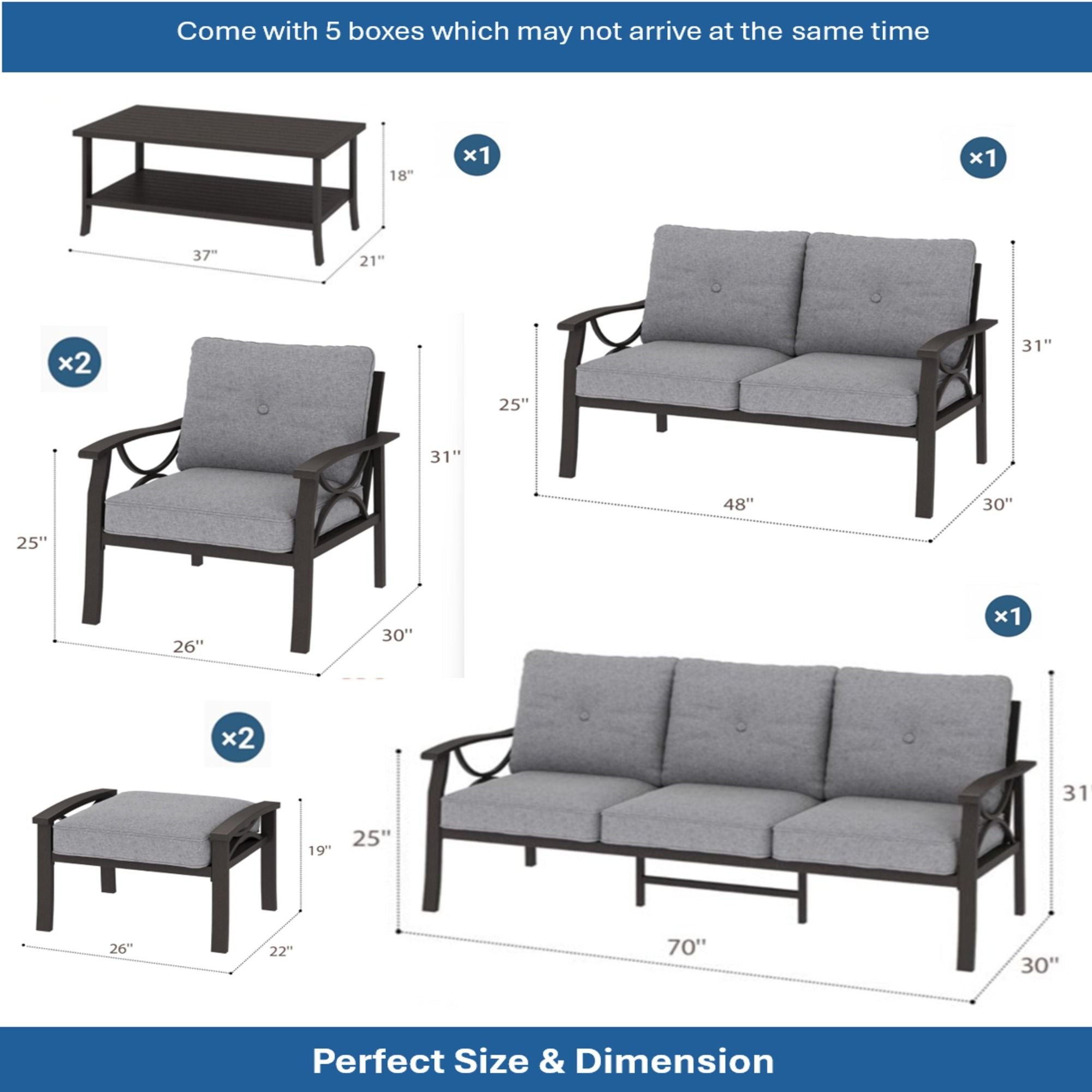 Patio Furniture Set with Coffee Table and Cushions for Backyard