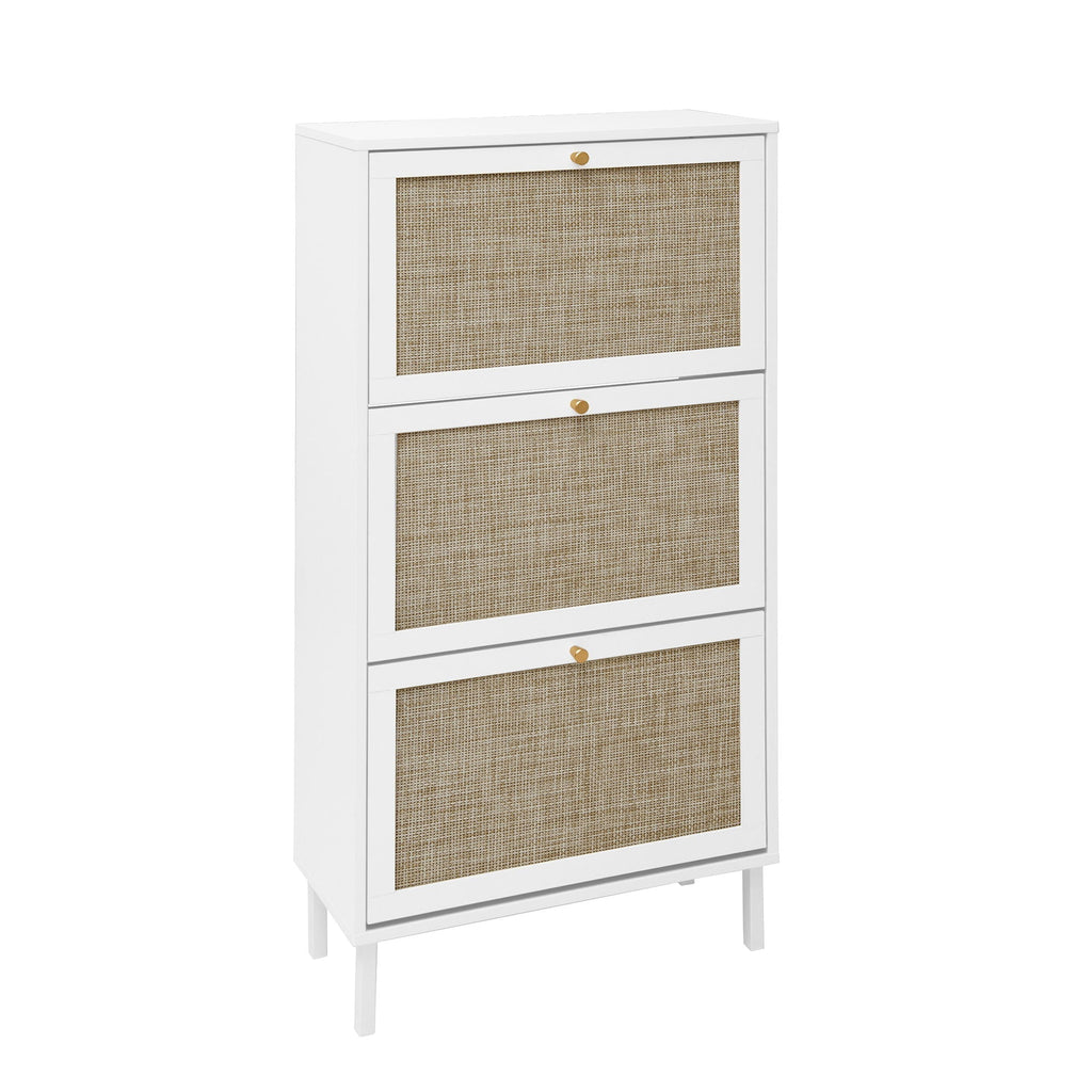 Modern Rattan 3 Door Shoe Rack Cabinet for Entryway