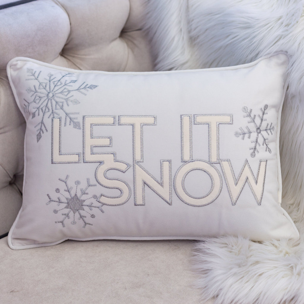 Nneka Let It Snow Ivory Velvet Lumbar Pillow with Insert 14x20
