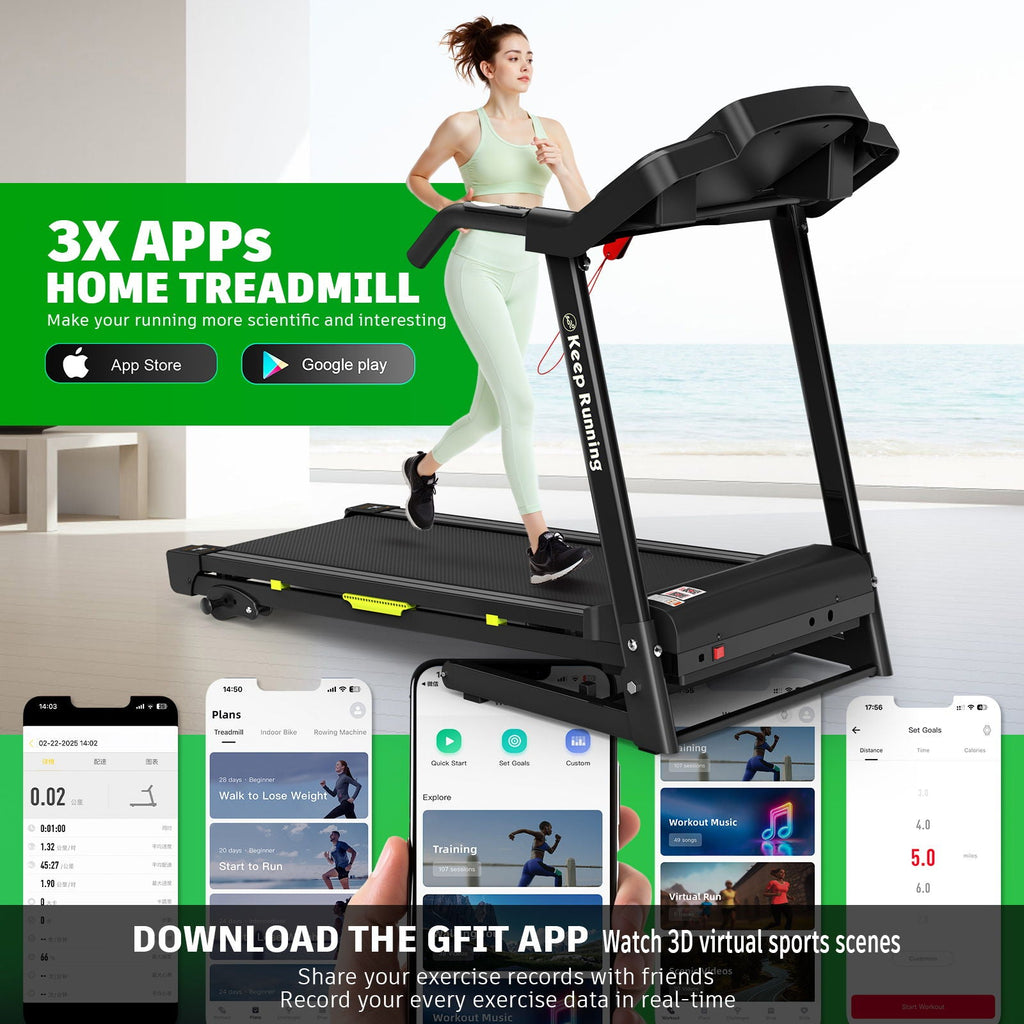 Foldable Treadmill With Incline For Home, Electric Running Machine With Speed Control, Pulse Monitor, 12 Training Programs - Black
