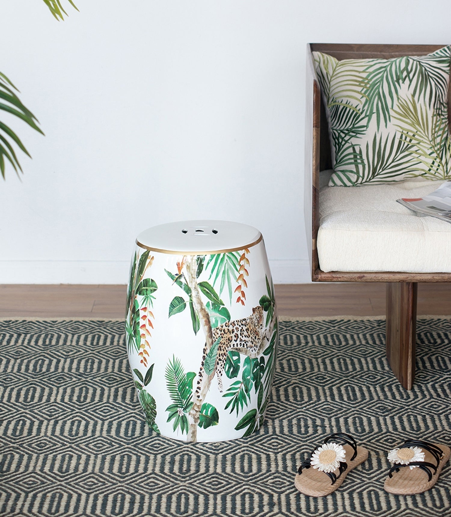 13x13x18 Ceramics Garden Stool Jungle-Themed Accent Side Table