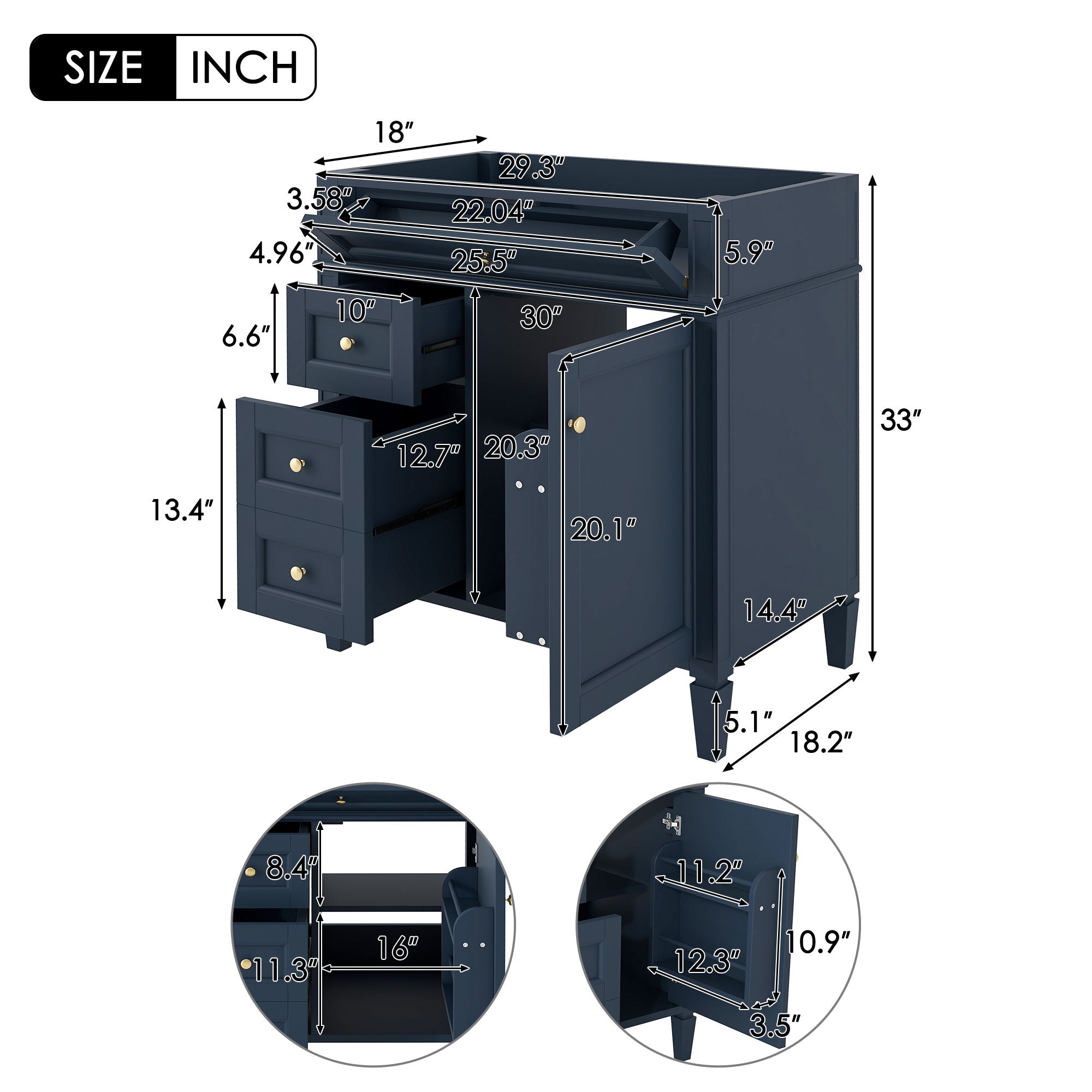 Bathroom Vanity With 2 Drawers and Tip-Out Storage Cabinet