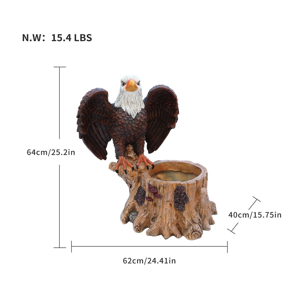Majestic Eagle Garden Planter Pot on Tree Stump Base