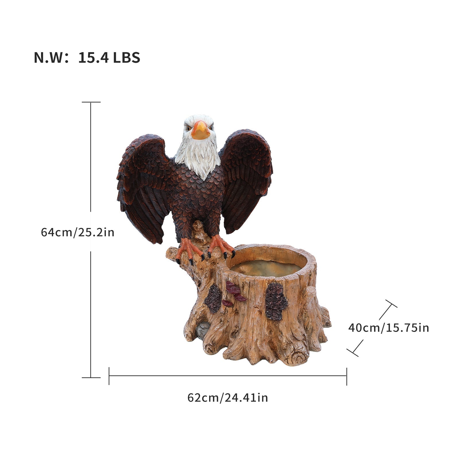 Majestic Eagle Garden Planter Pot on Tree Stump Base