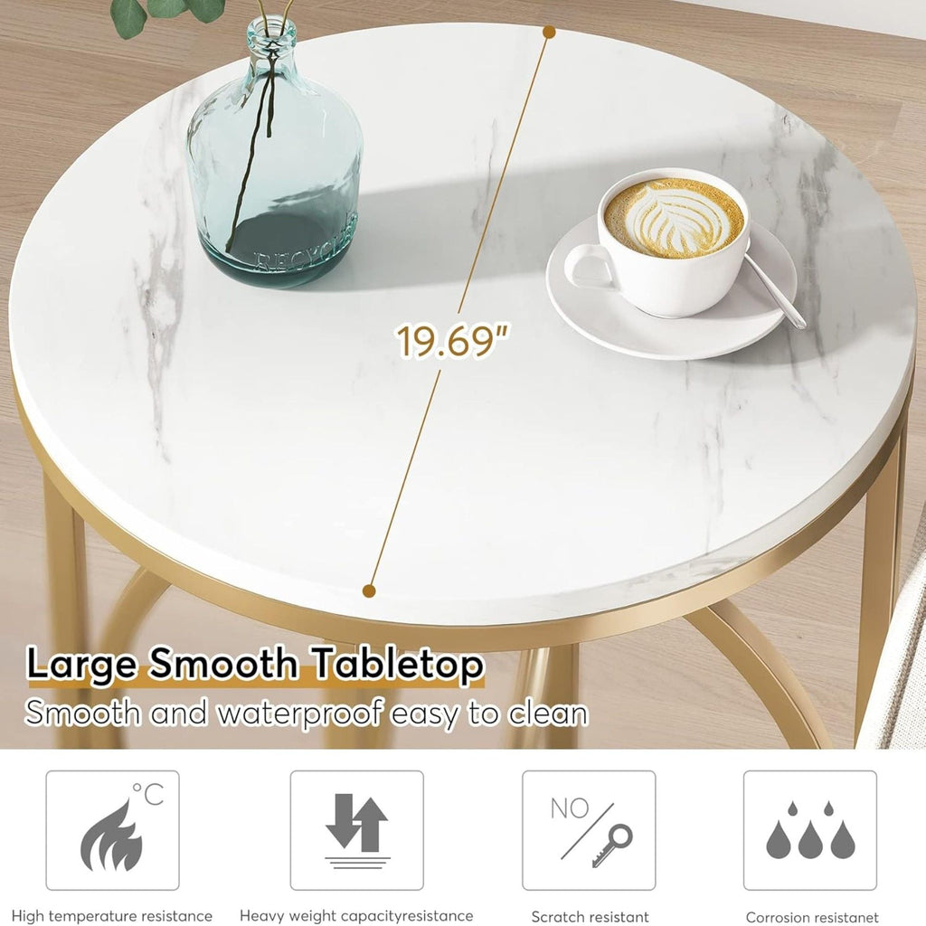 Round End Table - White / Gold