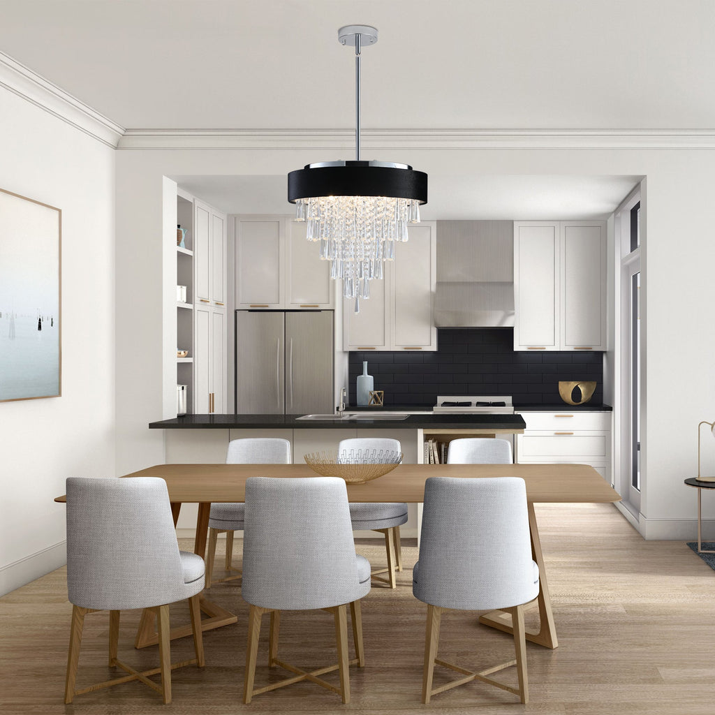 18-inch Modern Crystal Chandelier with Black Velvet Shade