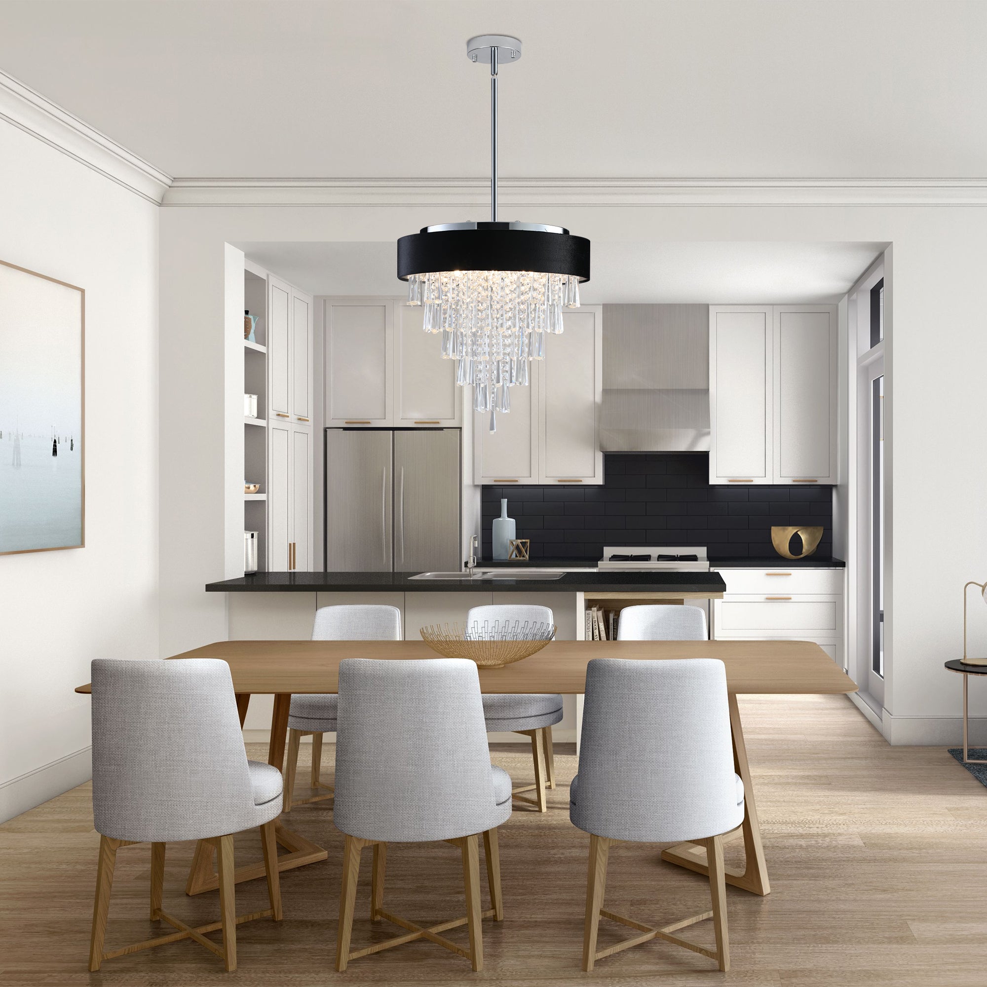 18-inch Modern Crystal Chandelier with Black Velvet Shade