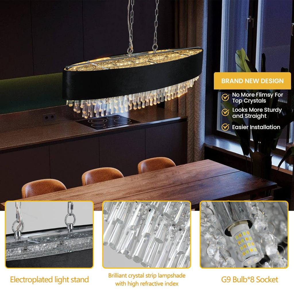 39' Modern Crystal Chandelier with Black Imitation Velvet Shade