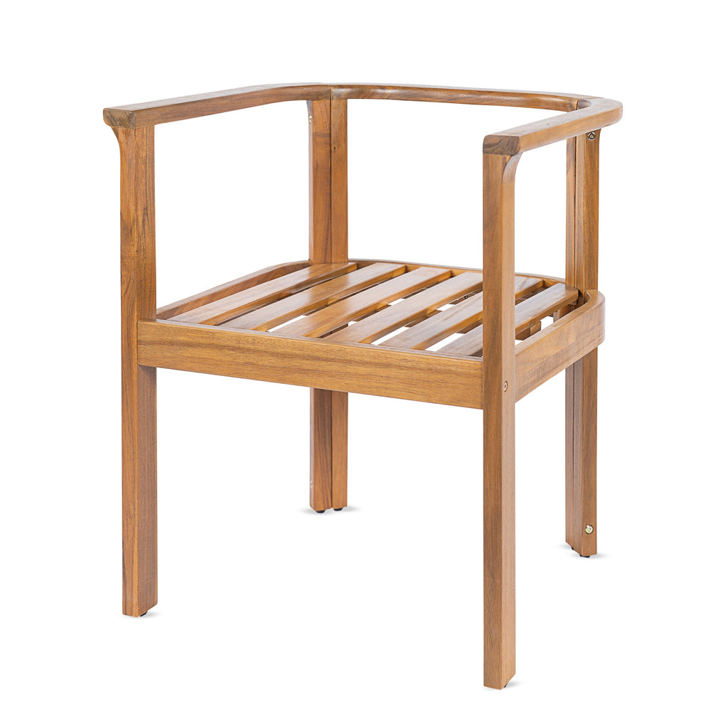 Outdoor Dining Chair Set of 4 with Curved Acacia Wood Arms and Cream Cushions