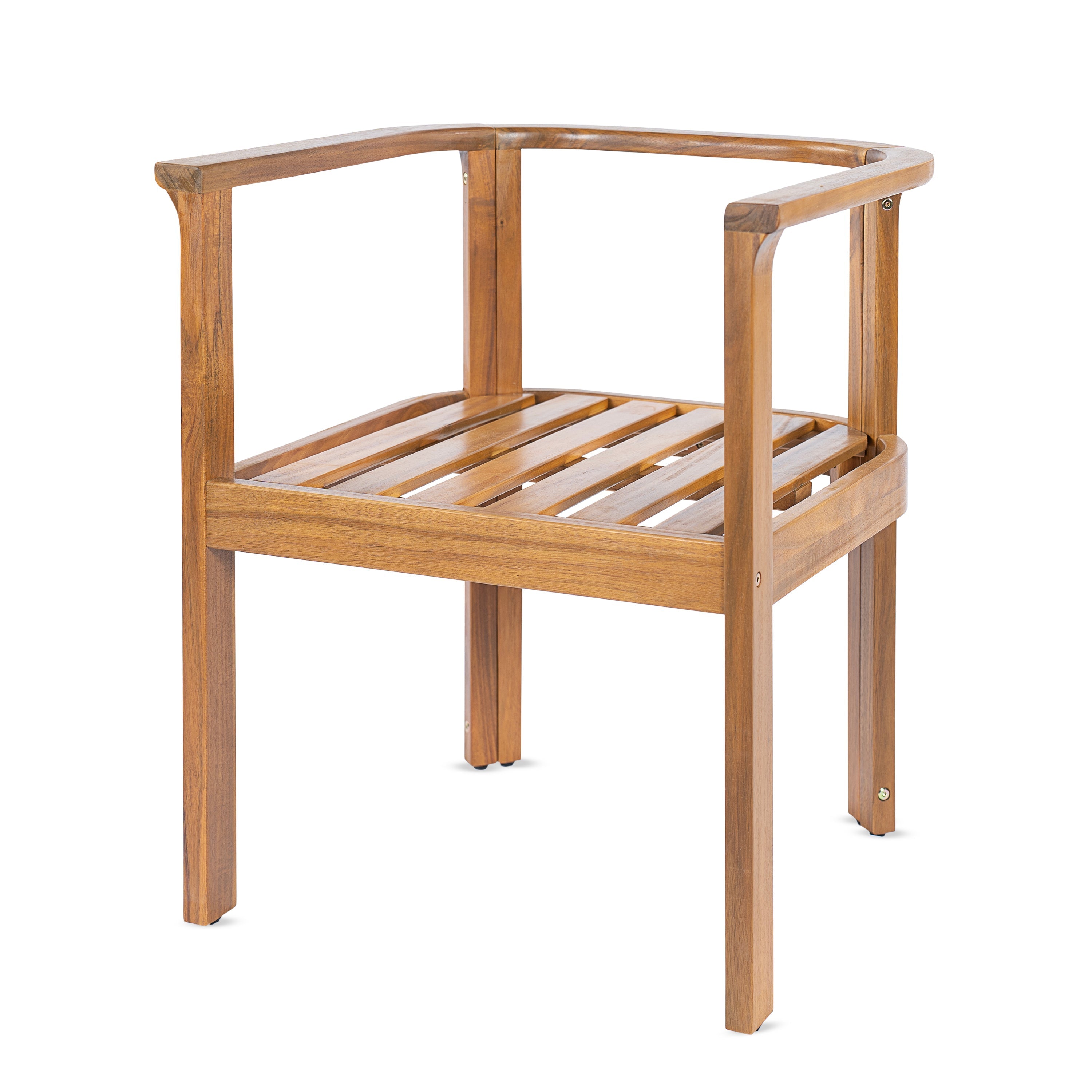 Outdoor Dining Chair Set of 4 with Curved Acacia Wood Arms and Cream Cushions