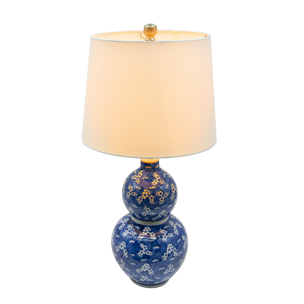 D13x25.7' Blue and White Round Two-Tiered Ceramic Vase Lamp
