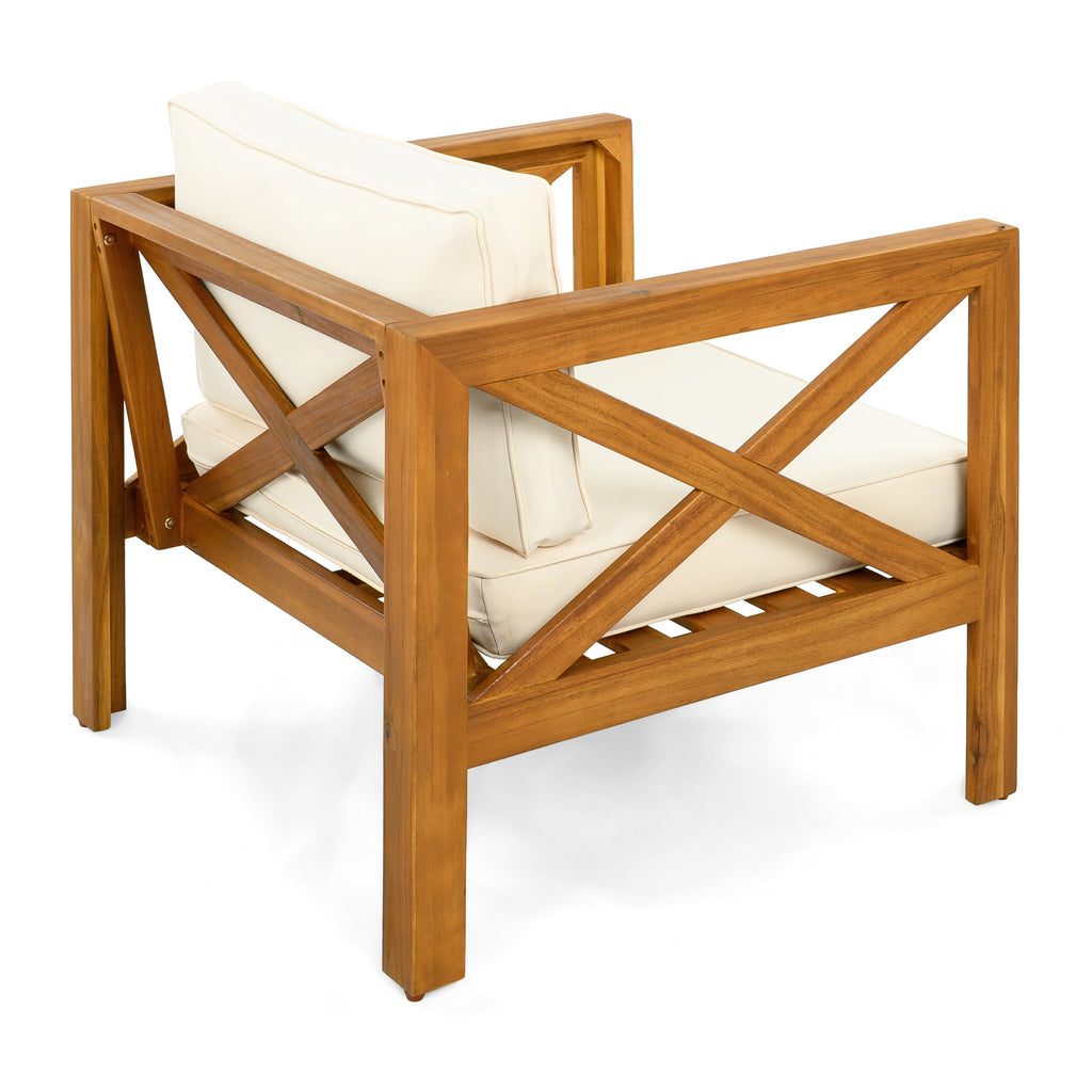 Outdoor Acacia Wood Club Wooden Armchair with Cushions (Set of 2)