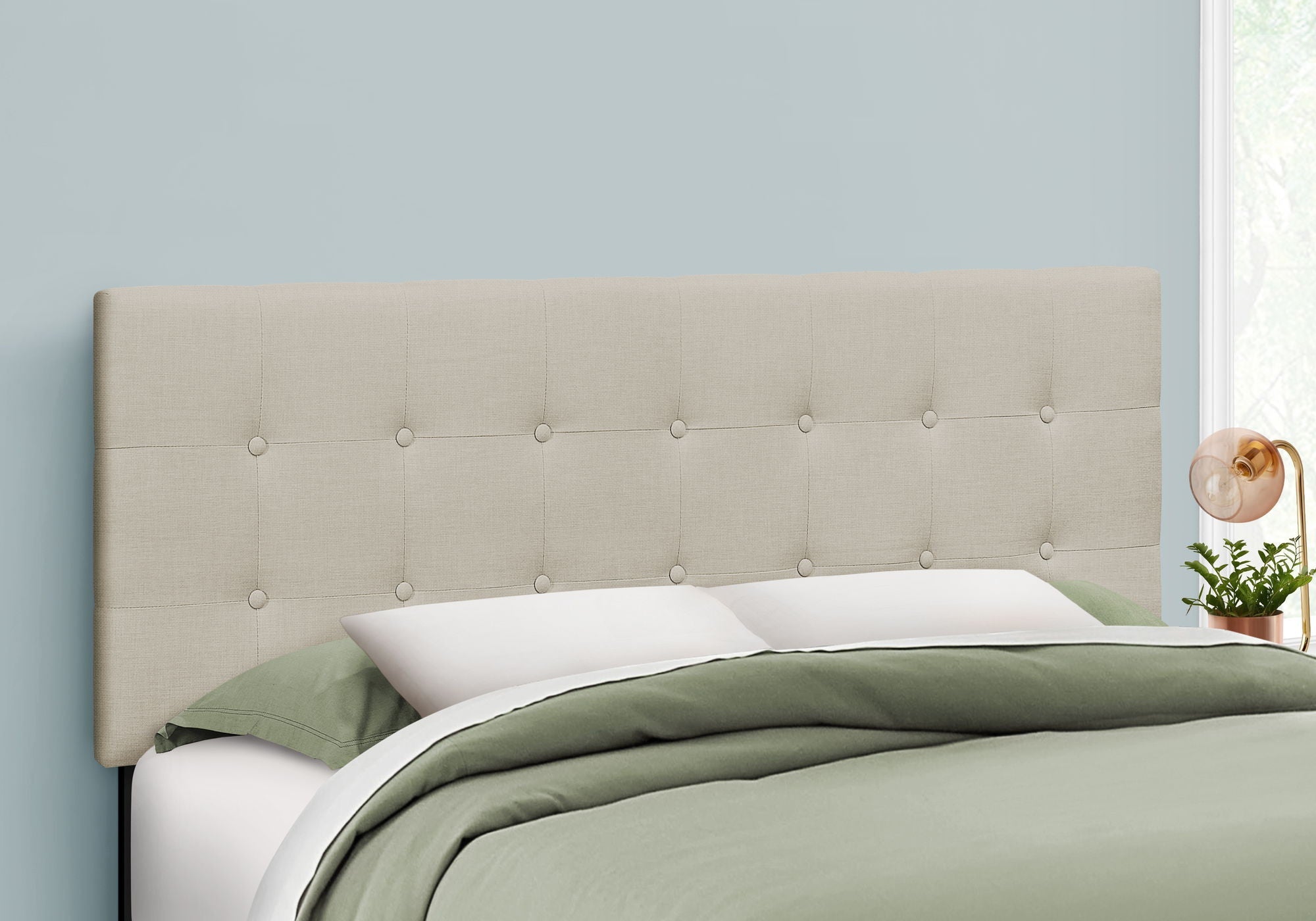 Queen Size Upholstered Transitional Beige Headboard