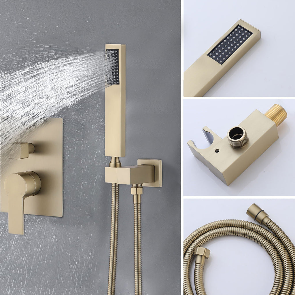 Contemporary Shower System With 12" Rainfall Head And Handheld Spray, Wall Mounted