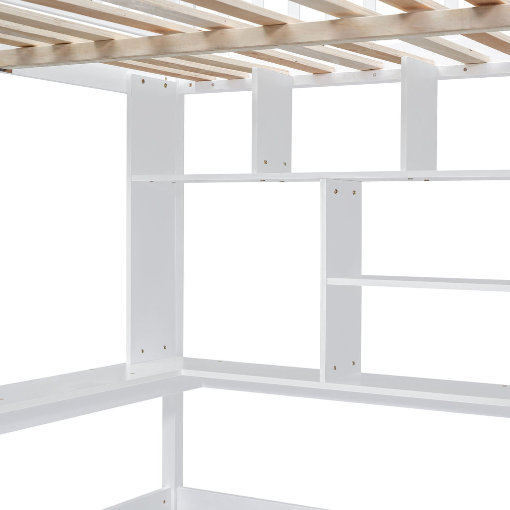 Loft Bed With Bookshelf, Drawers, Desk, And Wardrobe