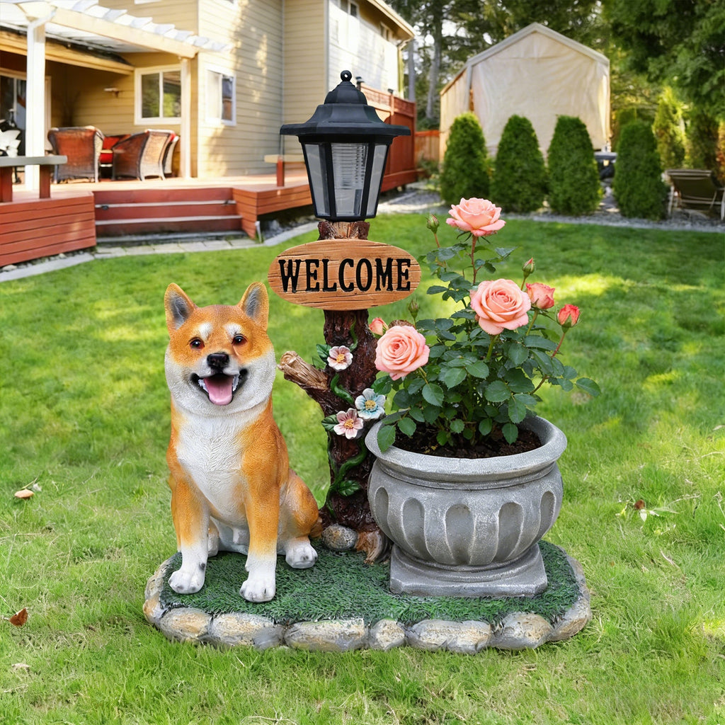 Sitting Akita Dog Planter Garden Decor