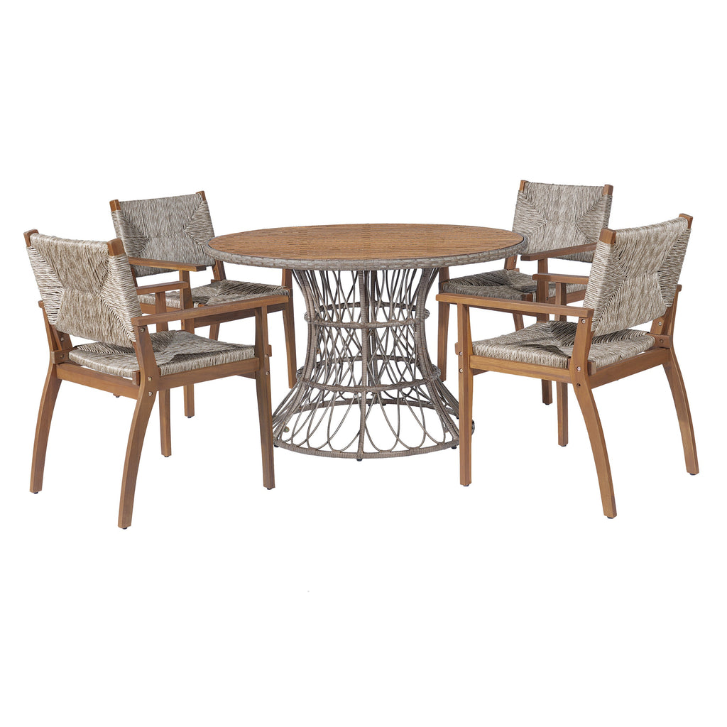Durable Outdoor Dining Chair Set with Acacia Wood Frame and Wicker Seat
