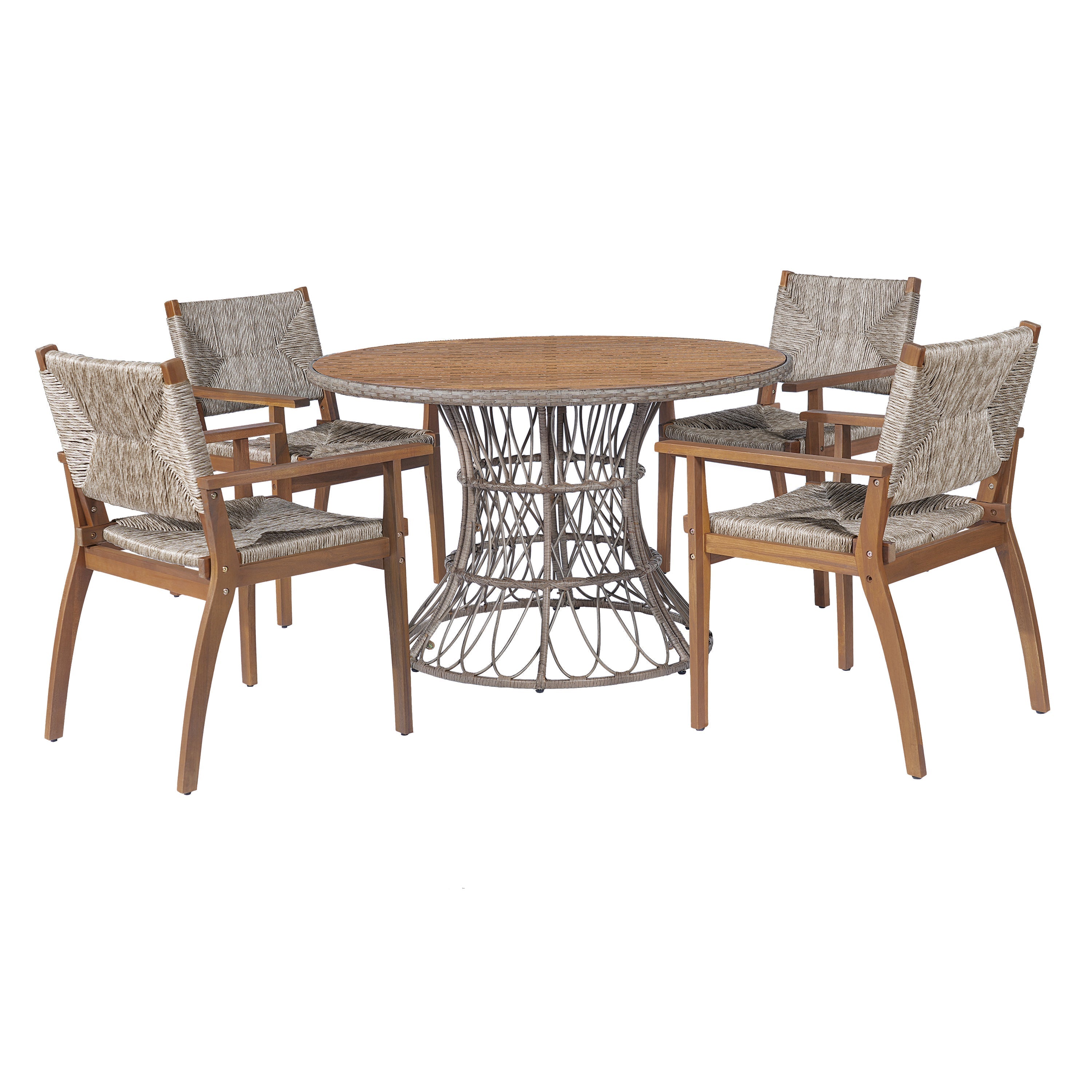Durable Outdoor Dining Chair Set with Acacia Wood Frame and Wicker Seat