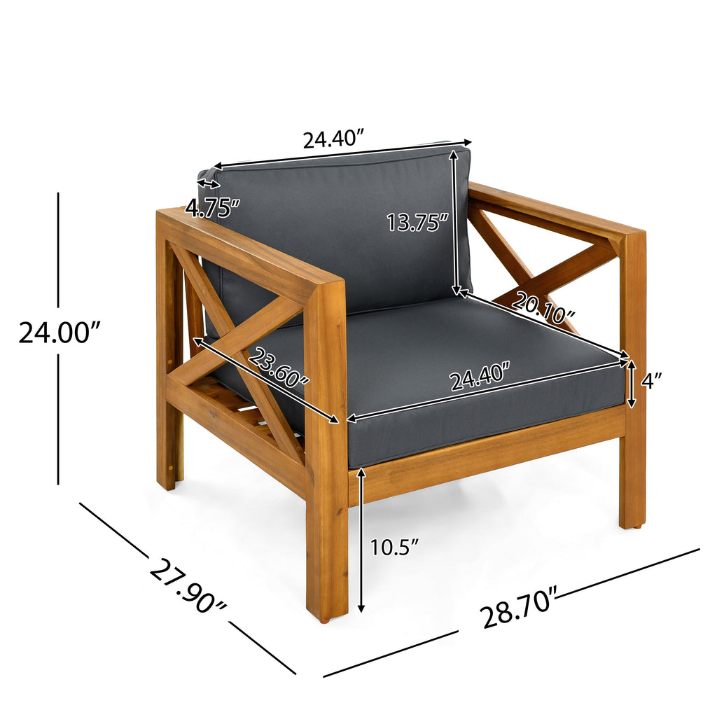 Patio Conversation Set with Foldable Acacia Wood Table and Cushioned Armchairs