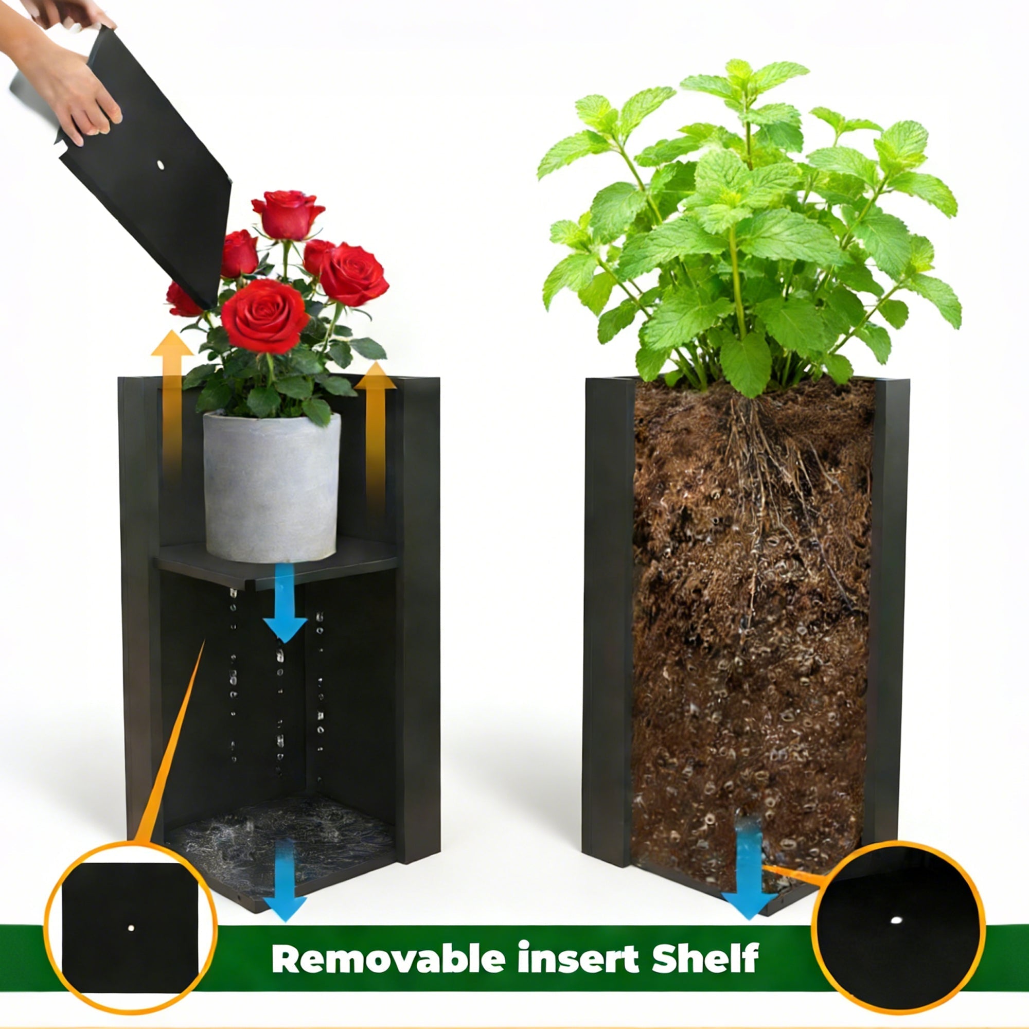 2-Piece Metal Planter Box with Trellis - Tulip Black