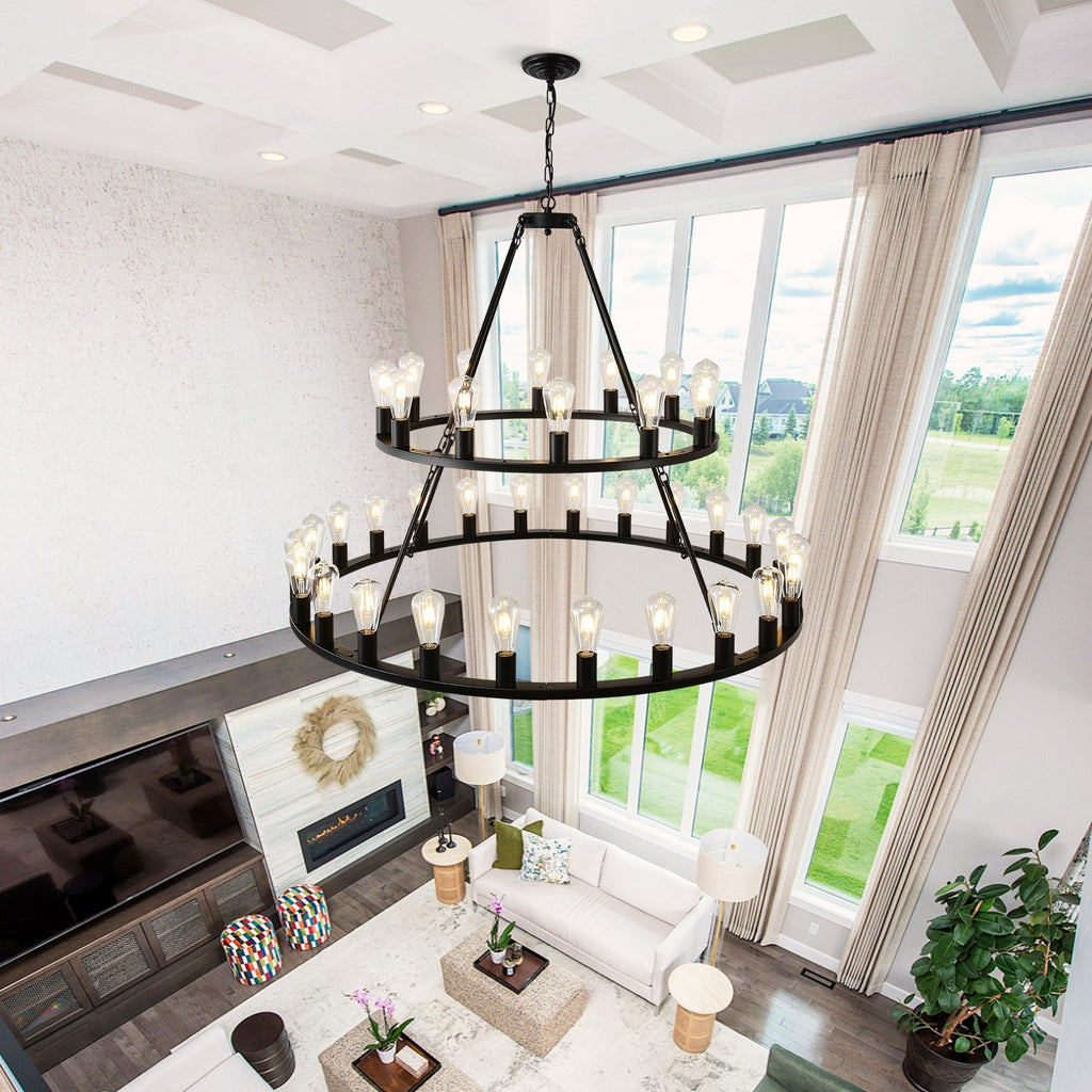 52 Inch Black Wagon Wheel Chandelier, 36-Lights
