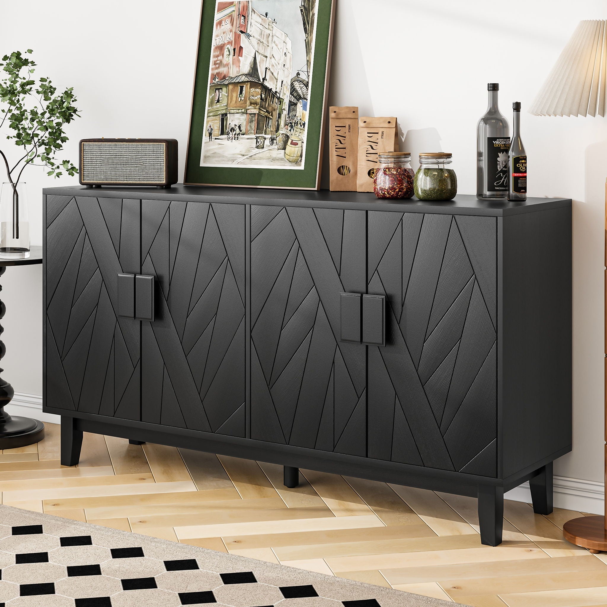 Modern Style Buffet Cabinet, Storage Side Cabinet Buffet Cabinet, Medieval Modern Multifunctional Decorative Cabinet Suitable For Living Room, Dining Room, Entrance, Corridor, Kitchen - Black