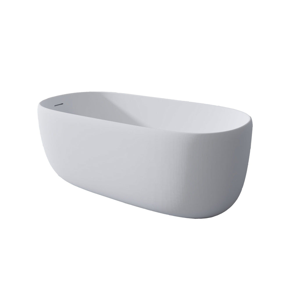 Freestanding Bathtub Resin Stone Soaking Bathtub Solid Surface Modern Tubs With Overflow And Pop-Up Drain - Matte White