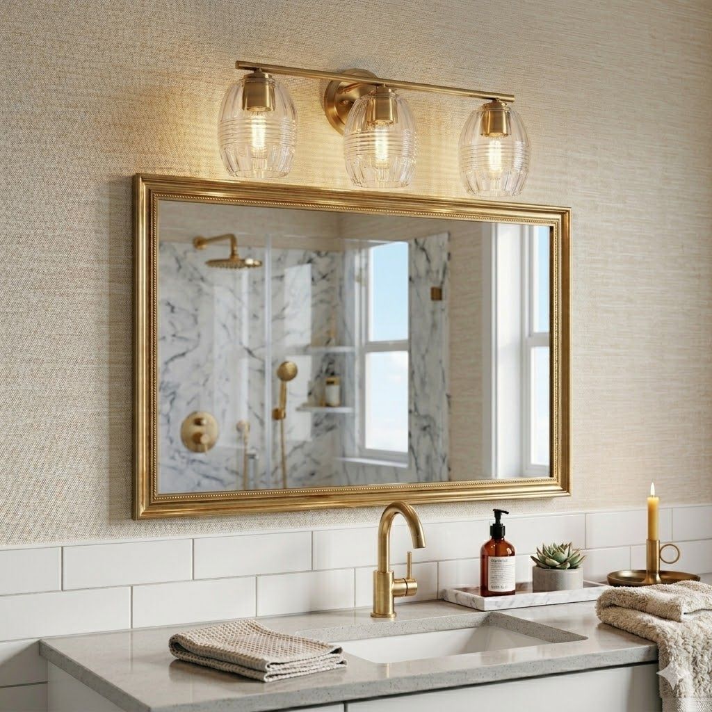 Luster - 3 Lights Vanity With Clear For Bathrooms Above Mirror Wall Lamp Satin - Clear / Gold