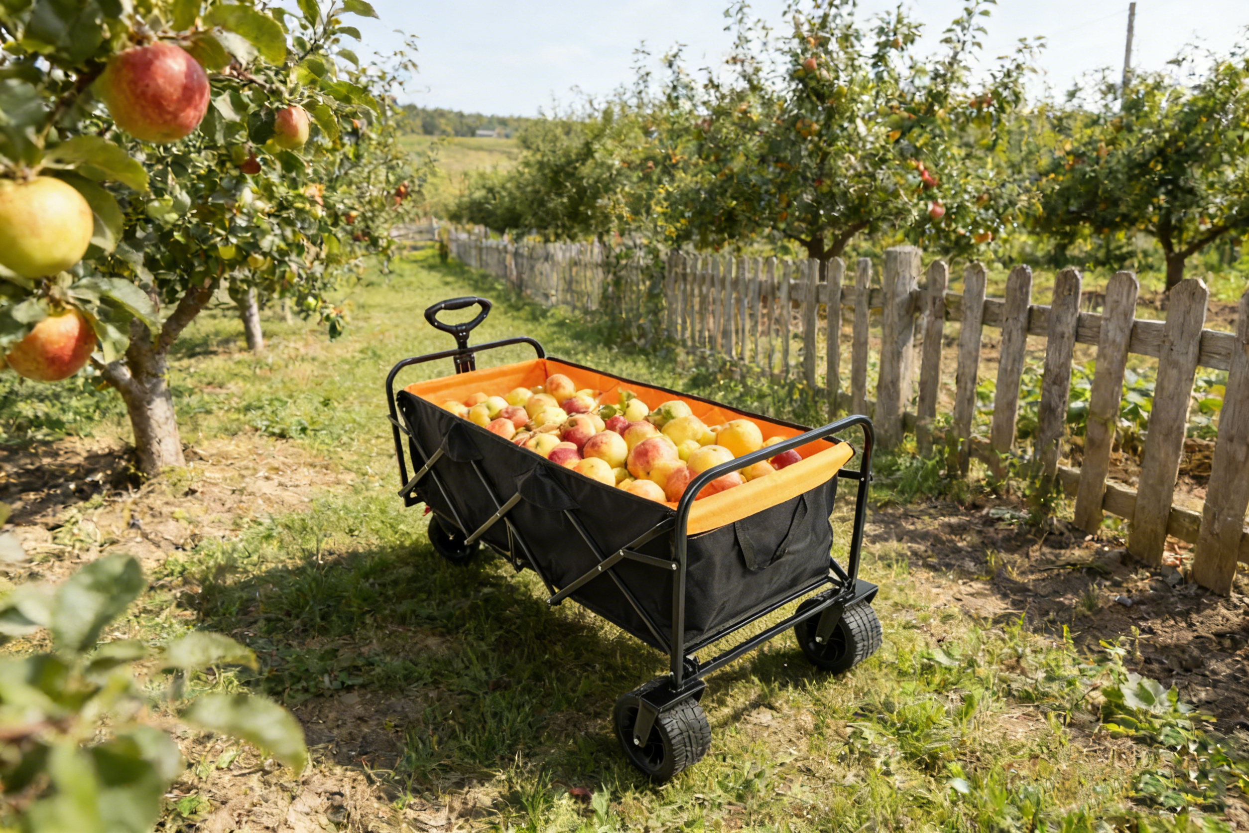 Big Large Capacity Folding Wagon Cart with Extender (Black + Orange)