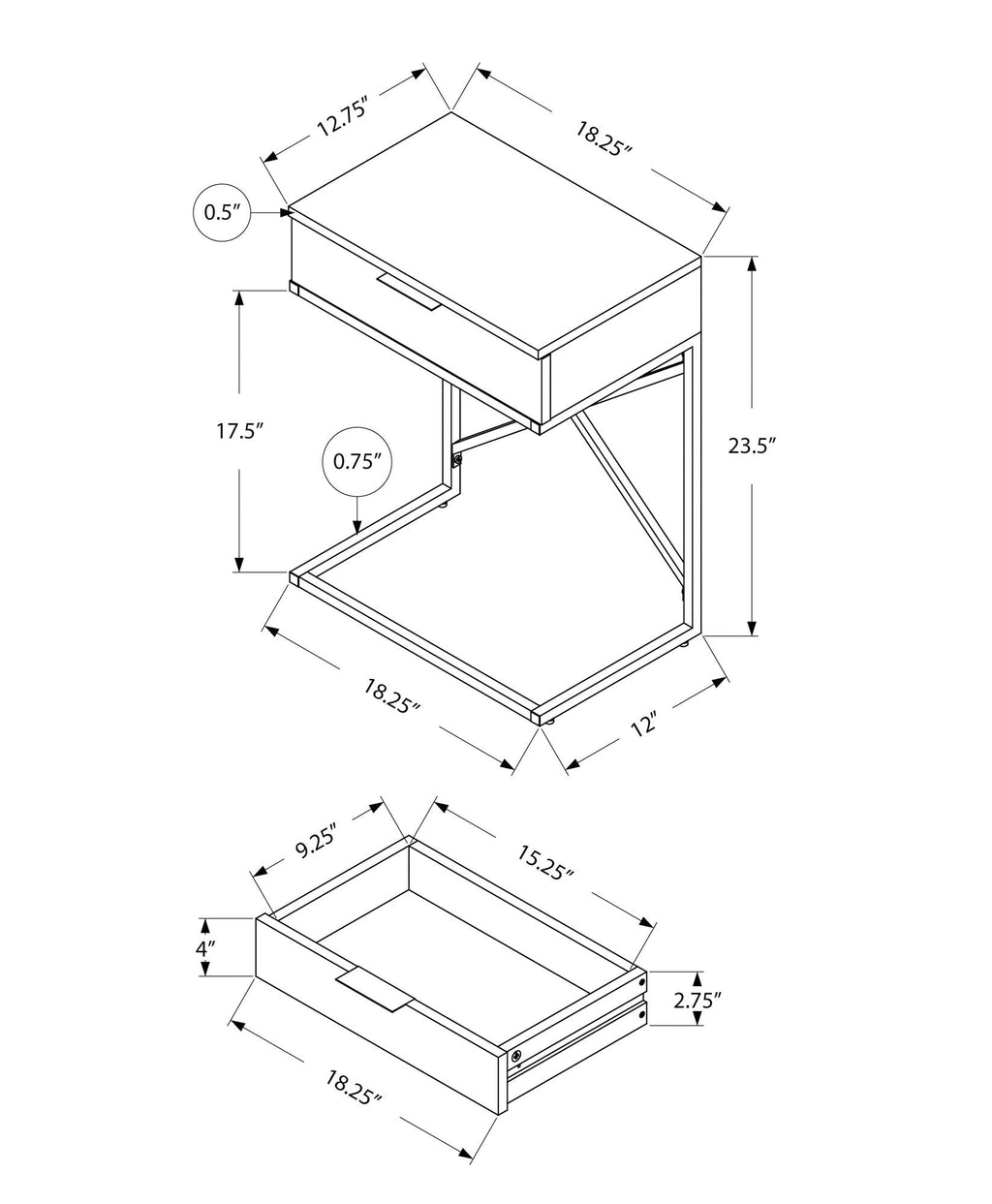 Accent Side Table with Storage Drawer, Spacious Tabletop, Contemporary Design