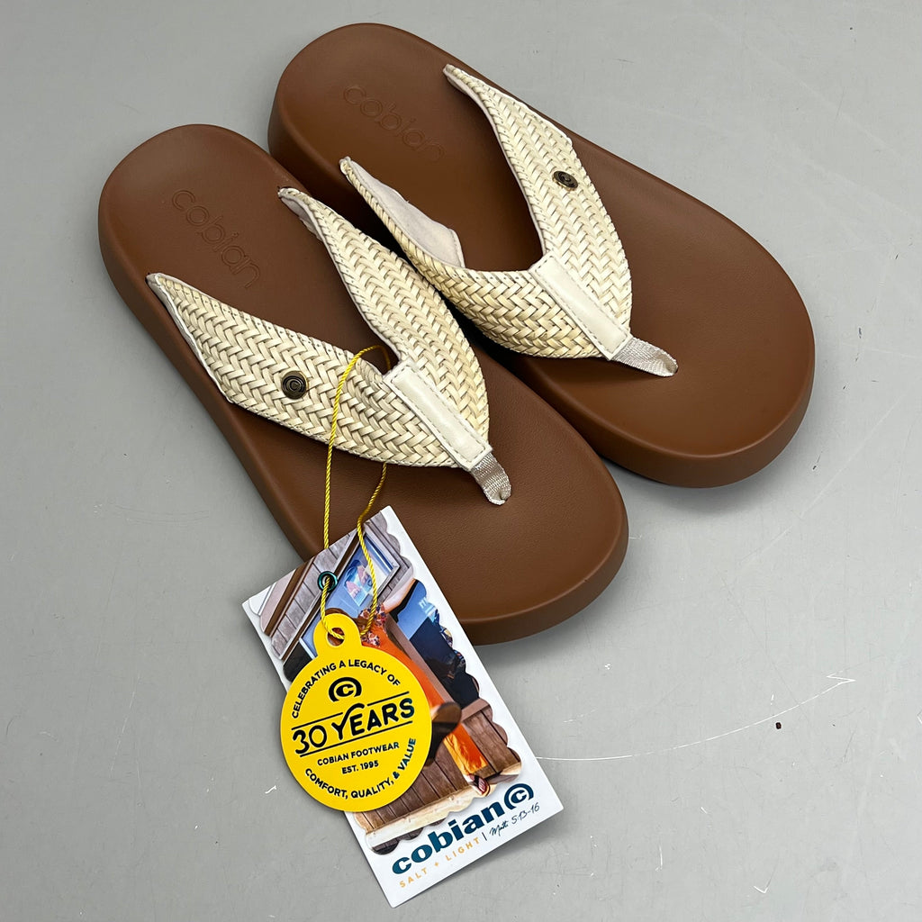 COBIAN Palmilla Braided Synthetic Leather Strap Women's Sz 8 EU 38.5 Cream PAL25-110-8
