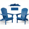 Folding Adirondack Lounge Chair With Embossed Grain For Patio, Backyard, Deck Or Pool Side - Navy Blue