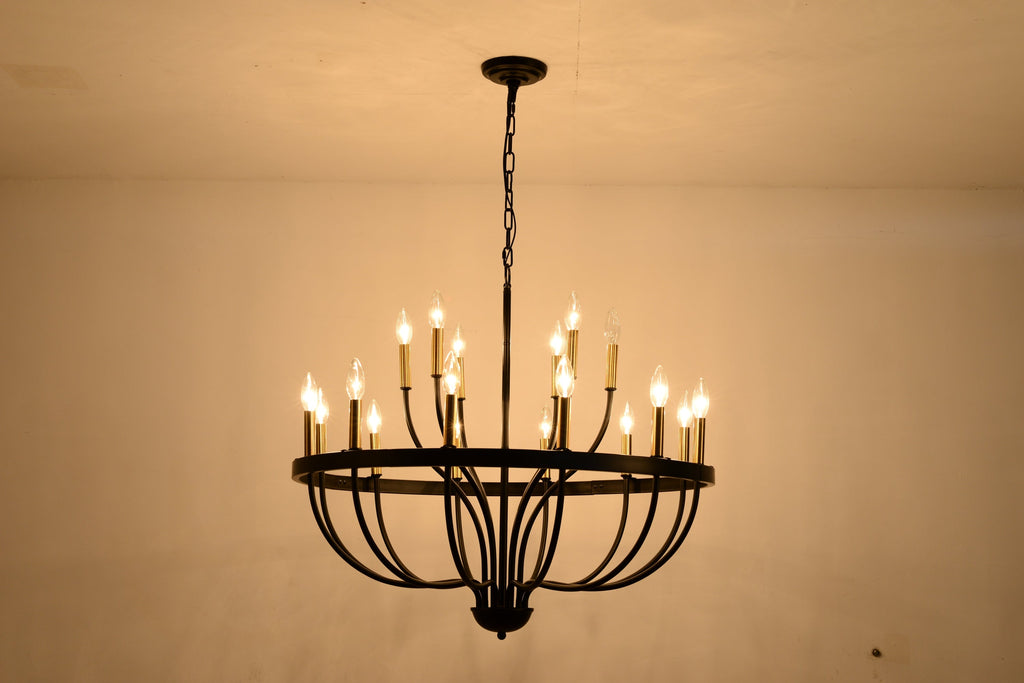 15-Light Industrial Iron Candle Chandelier Modern Farmhouse Pendant Light