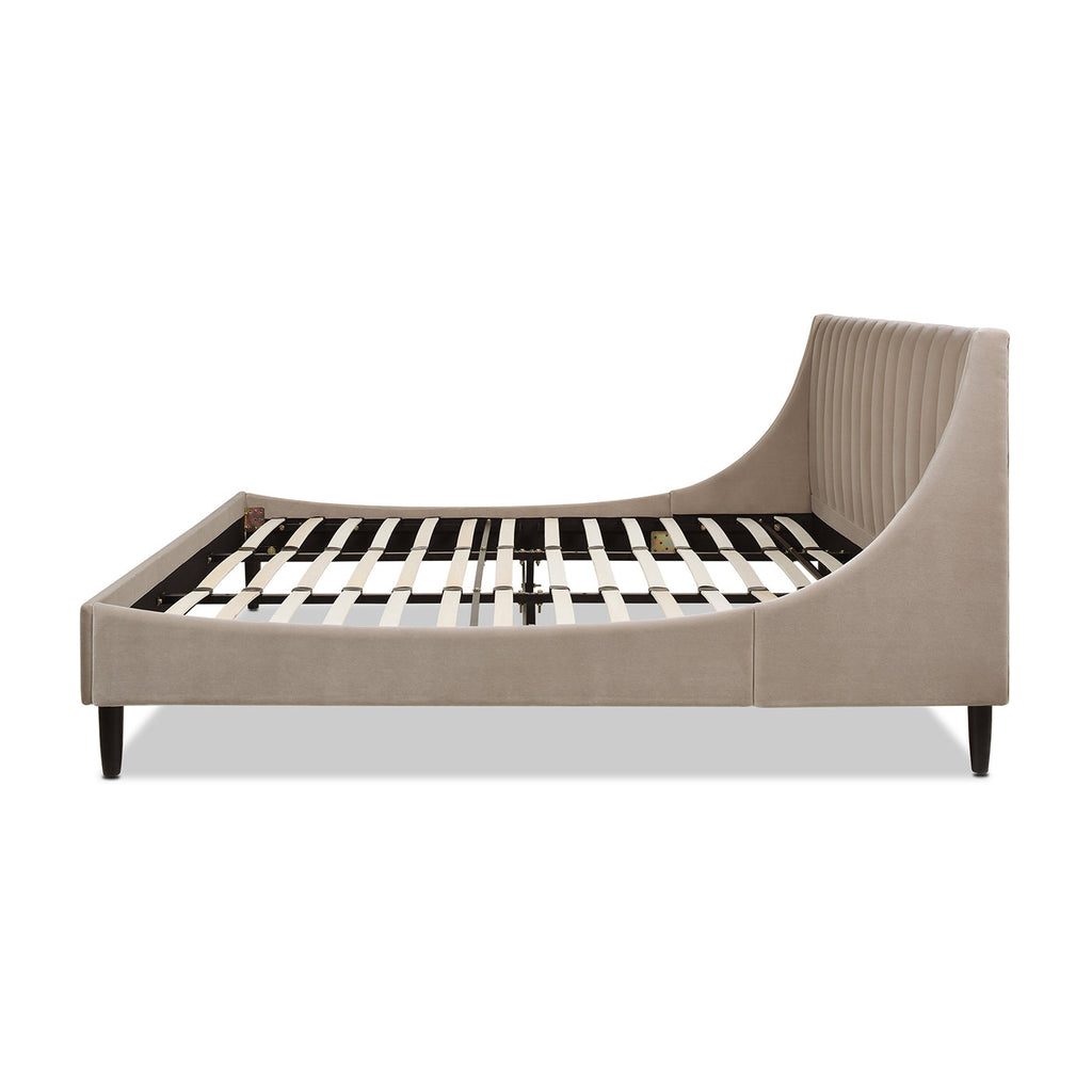 Aspen Vertical Tufted Headboard Platform Bed Set, King, Mink Beige Performance Velvet