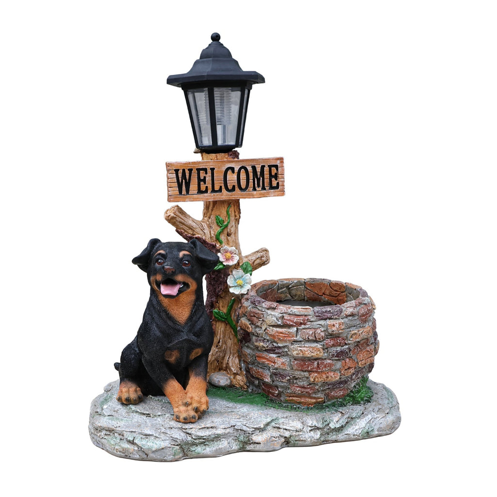 Puppy Dog Solar Planter Outdoor Statue