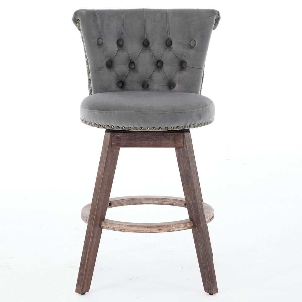 26" Counter Height Bar Stools Set of 2 with 360° Swivel and Velvet Upholstery