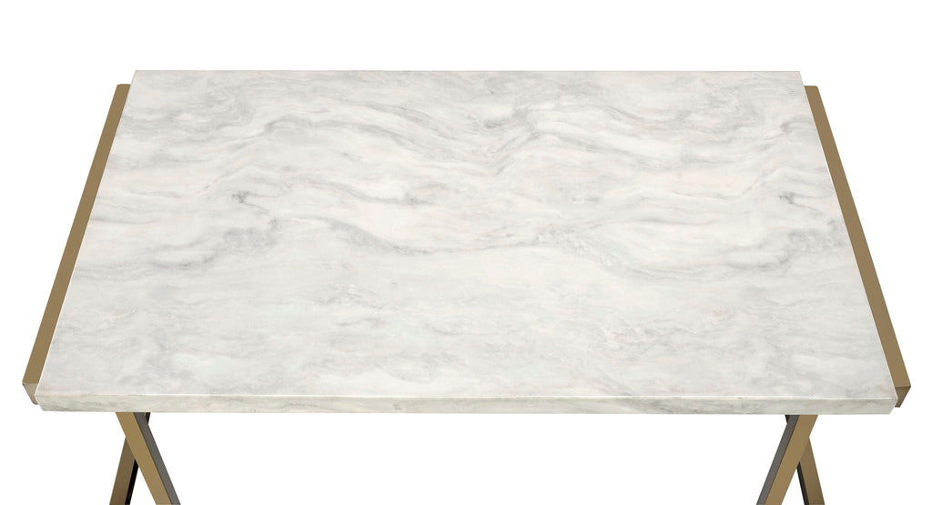 Boice II - Faux Marble Top Sofa Table - White / Champagne