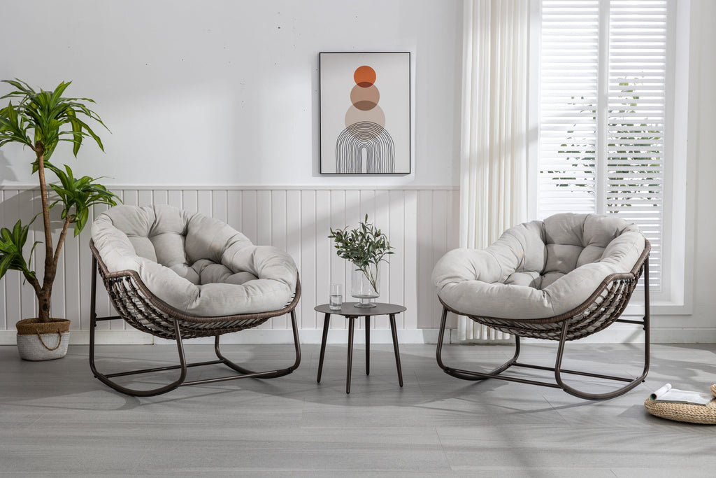 Outdoor Rattan Rocking Chair with Padded Cushion