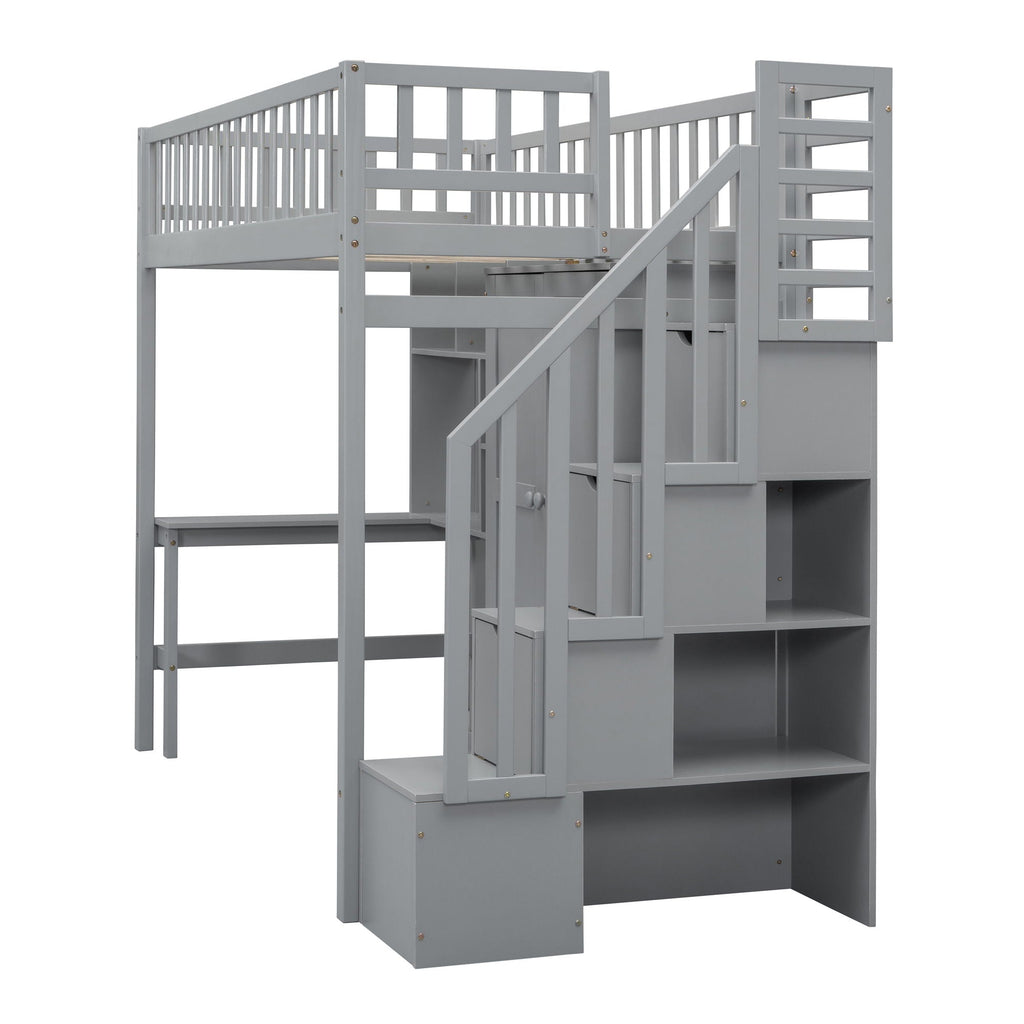 Loft Bed With Bookshelf, Drawers, Desk, And Wardrobe