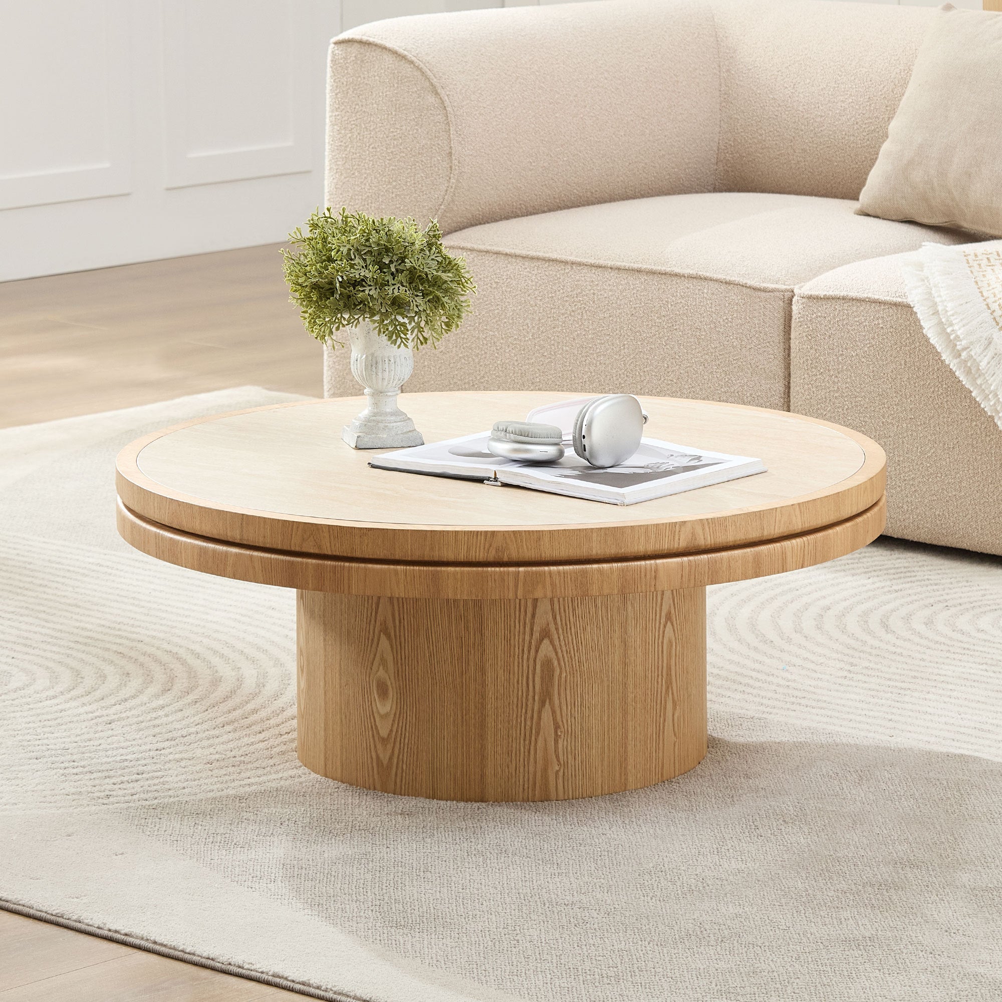 35.43 Inch Round Coffee Table with Sintered Stone Top