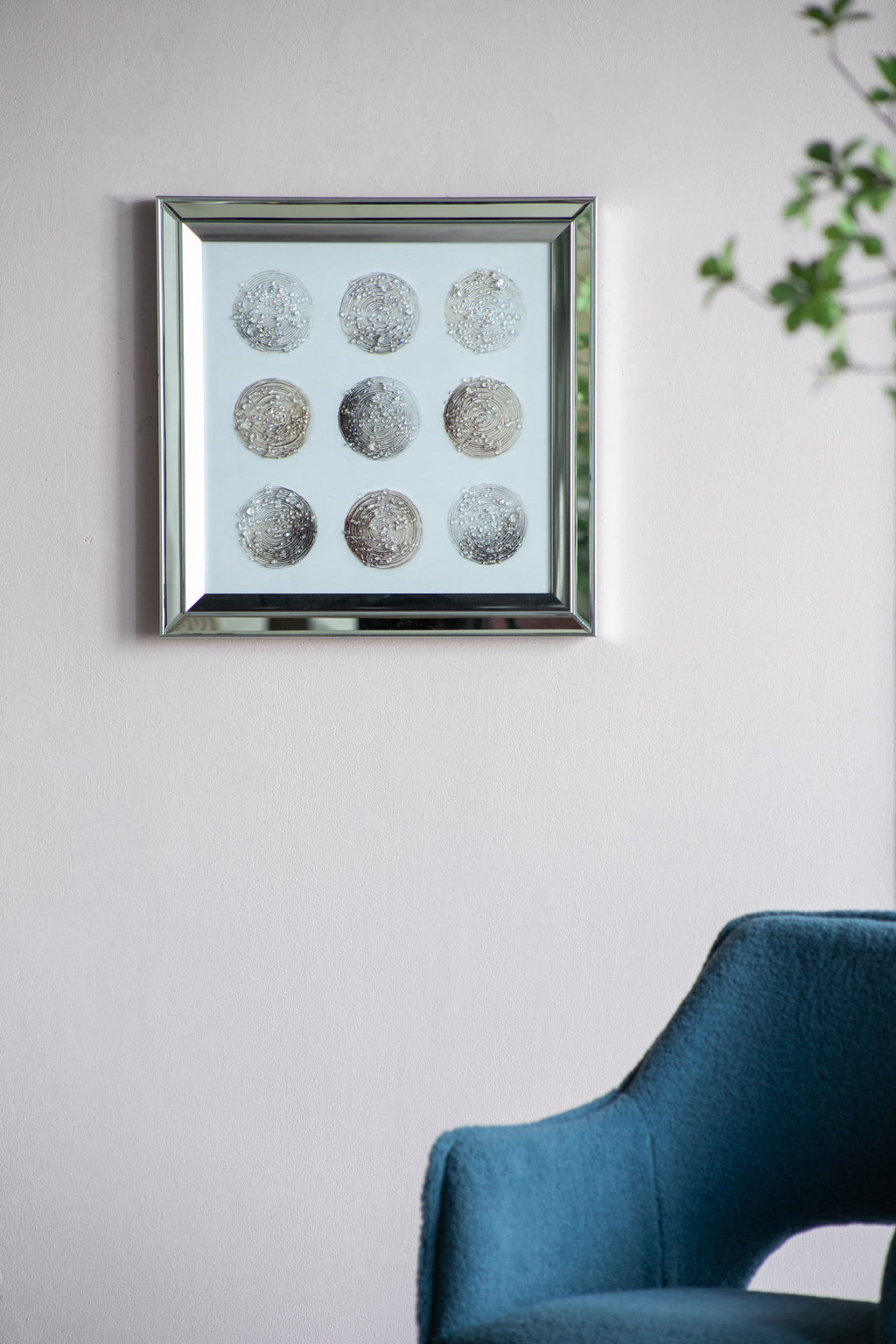 Ares Crystal Mirror Framed Wall Art on Mellow Golden Tint Background