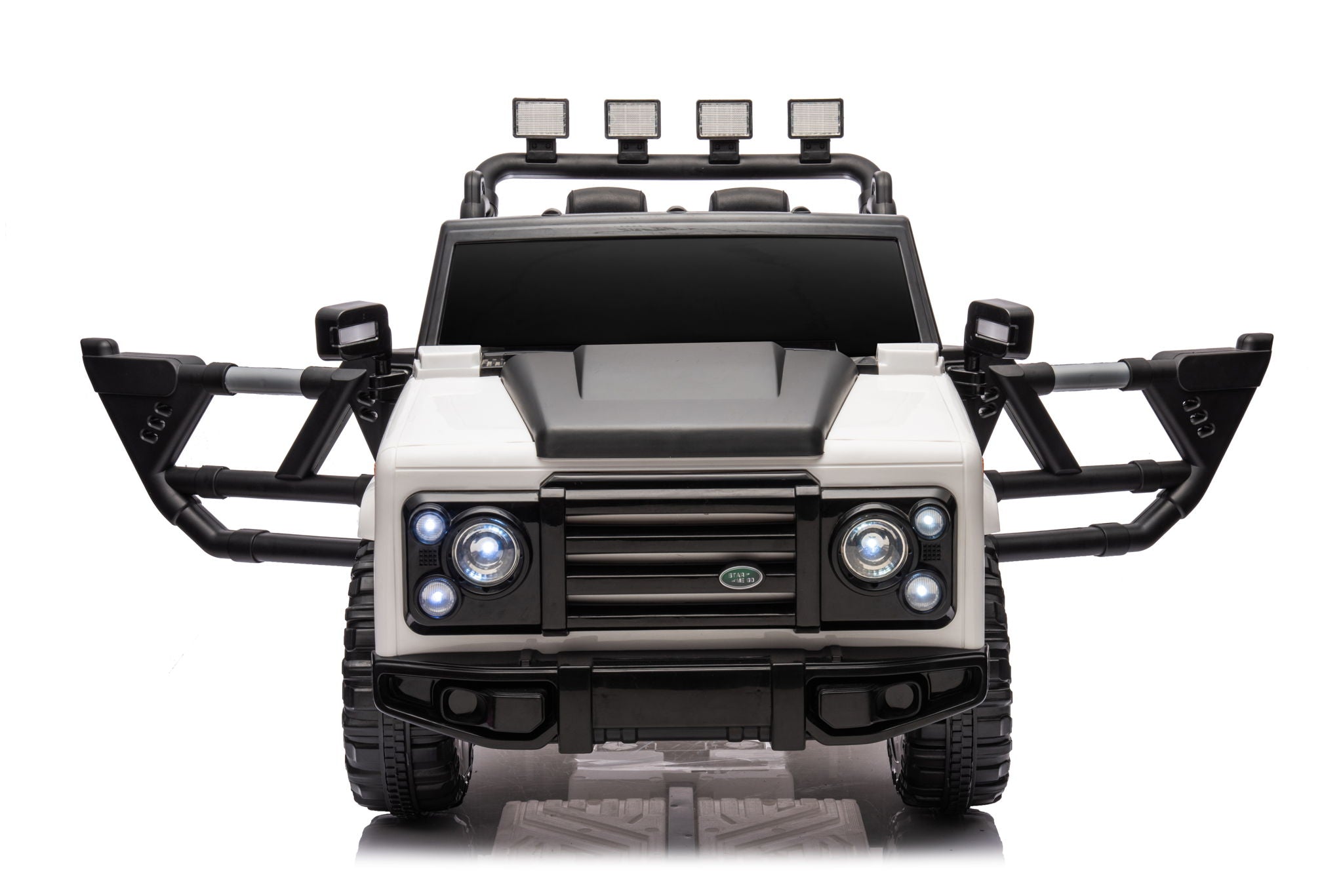 12V7A 30W*2 Four-Wheel Drive Seat One Button Start, Forward And Backward, High And Low Speed, Music, Front Light, Power Display, Two Doors Can Open, 2.4G R / C, Seat Belt Four Wheel Absorber