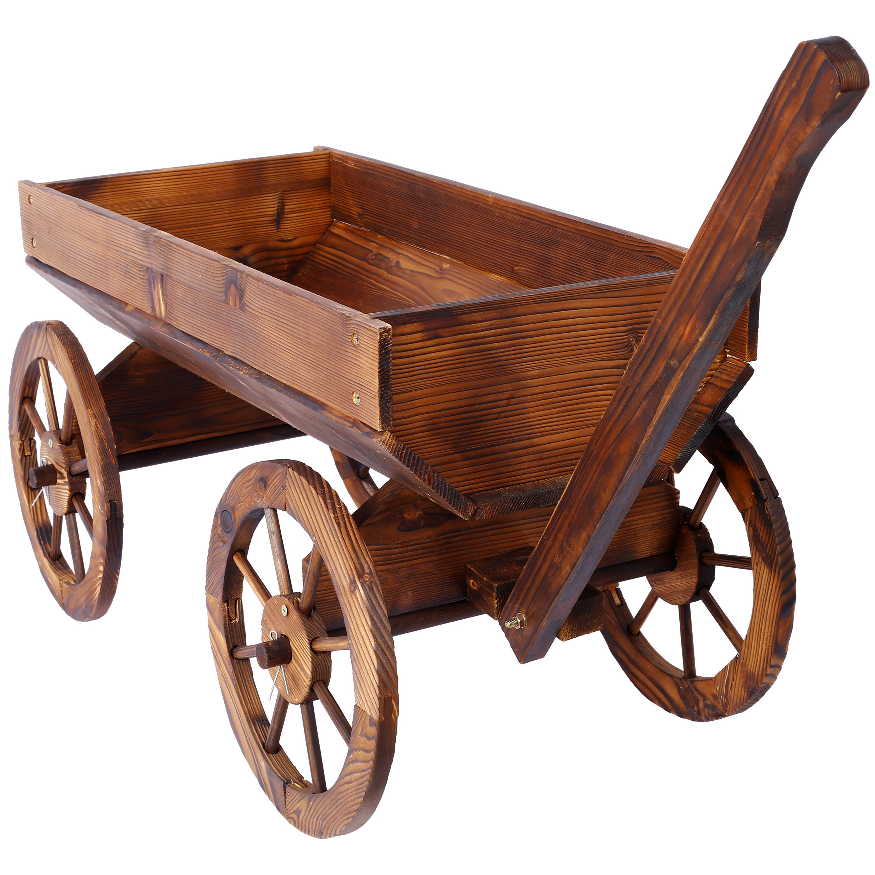 Wood Wagon Flower Planter Pot Stand With Wheels