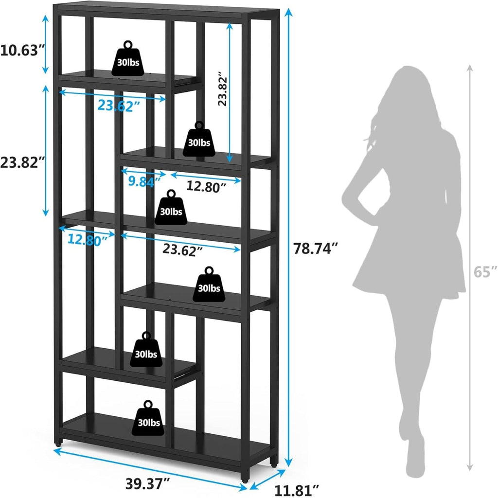 Extra Tall 7 Tier Industrial Etagere Bookcase with 10 Shelves Organizer