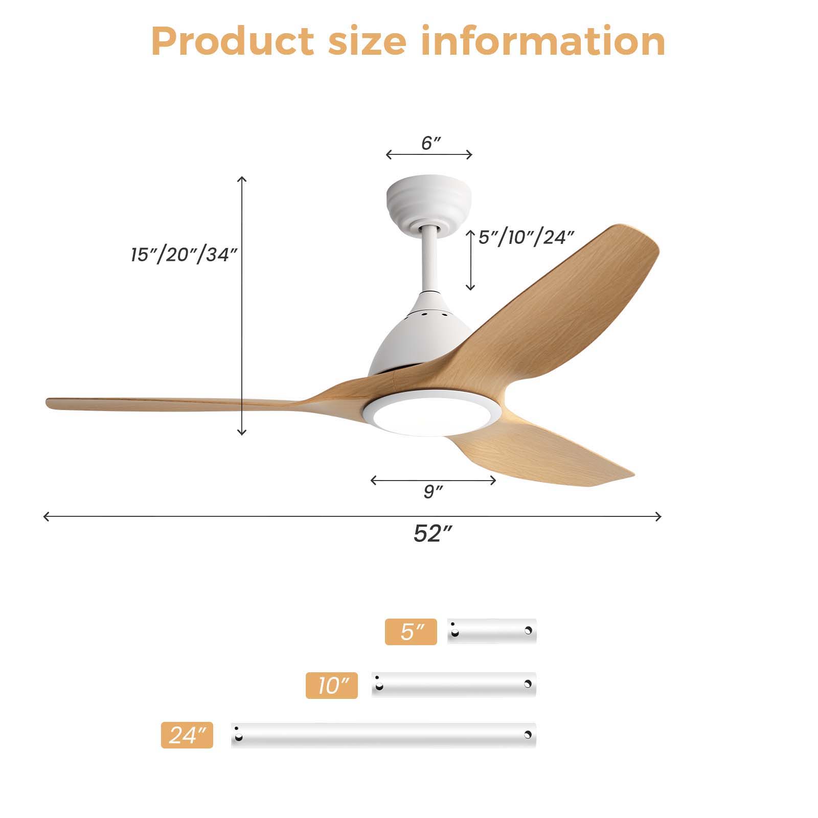 Bredoom Ceiling Fan With Remote Control And LED Light