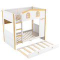 Bunk Bed With House Shaped Guardrails, Storage Shelves, And Trundle