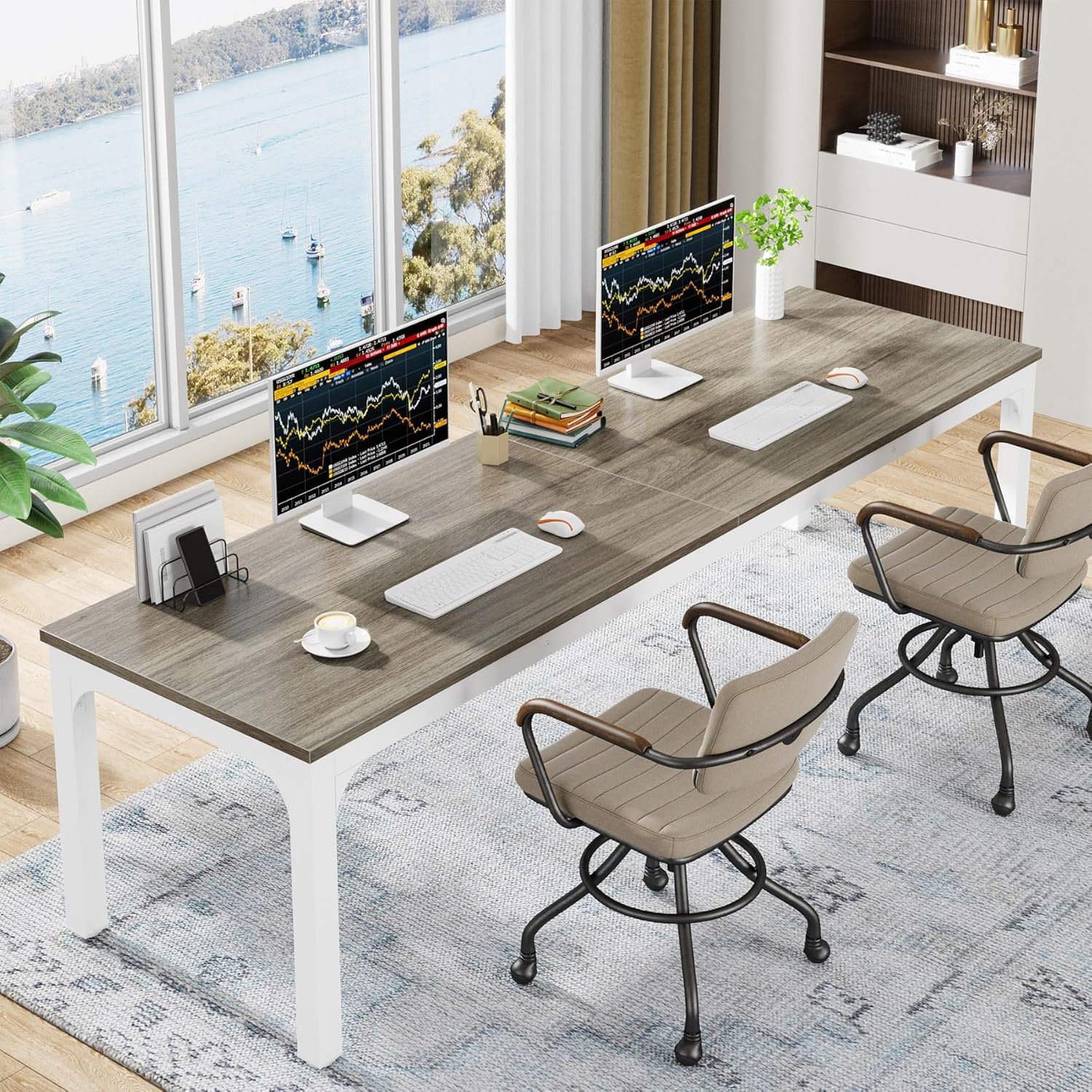 Extra Long 2 Person Computer Desk With Collaborative Workstation