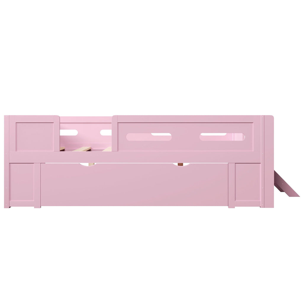 Platform Bed With Guardrail And Drawer