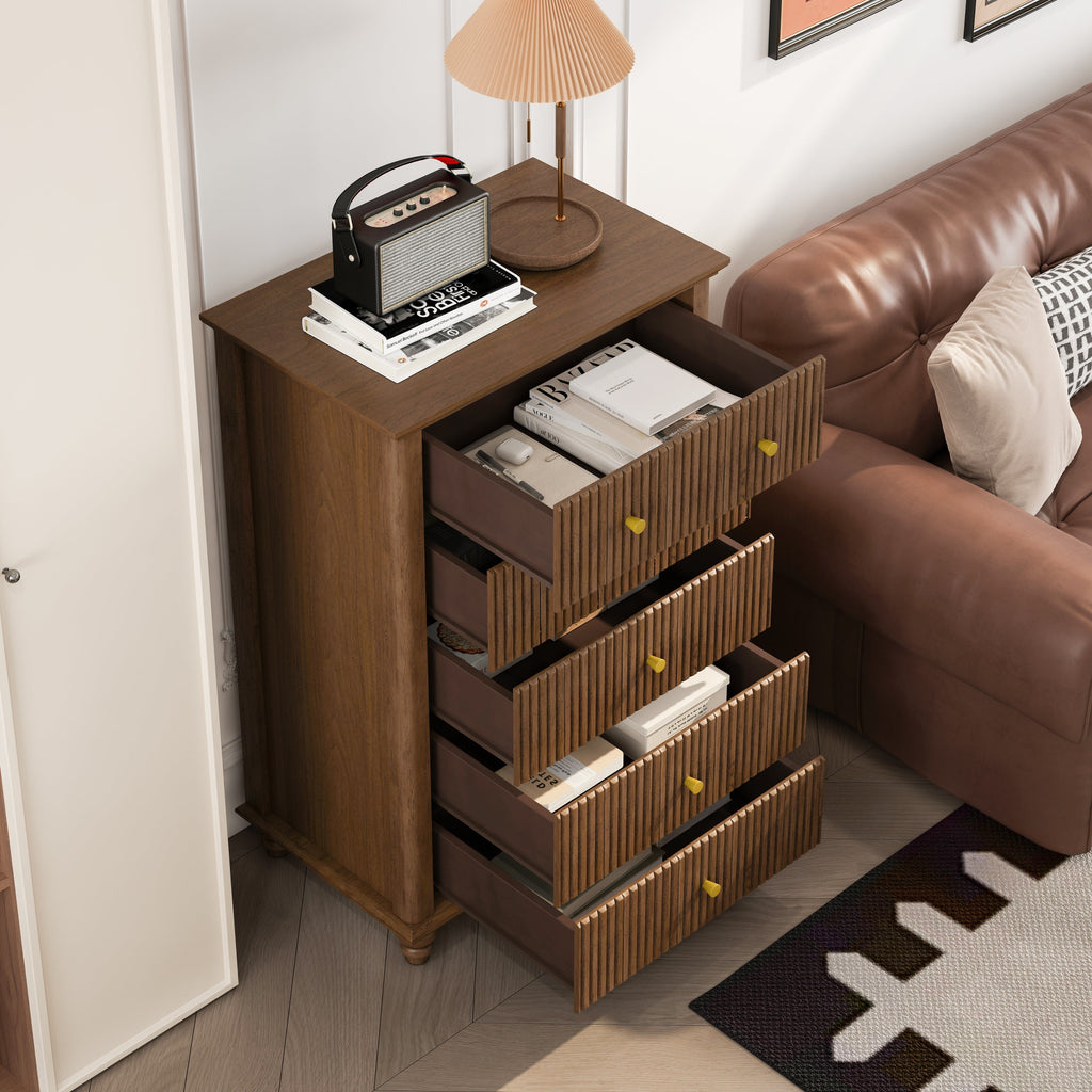 Fluted 5 Drawer Dresser, 45 Inch Tall Modern Chest of Drawers