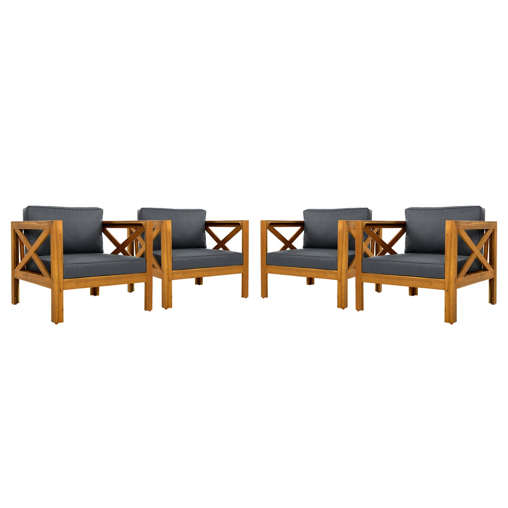 Patio Conversation Set with Foldable Acacia Wood Table and Cushioned Armchairs